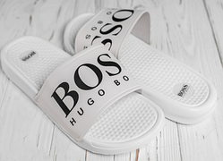 Чоловічі шльопанці Boss капці бос білі шльопанці сланці з лого