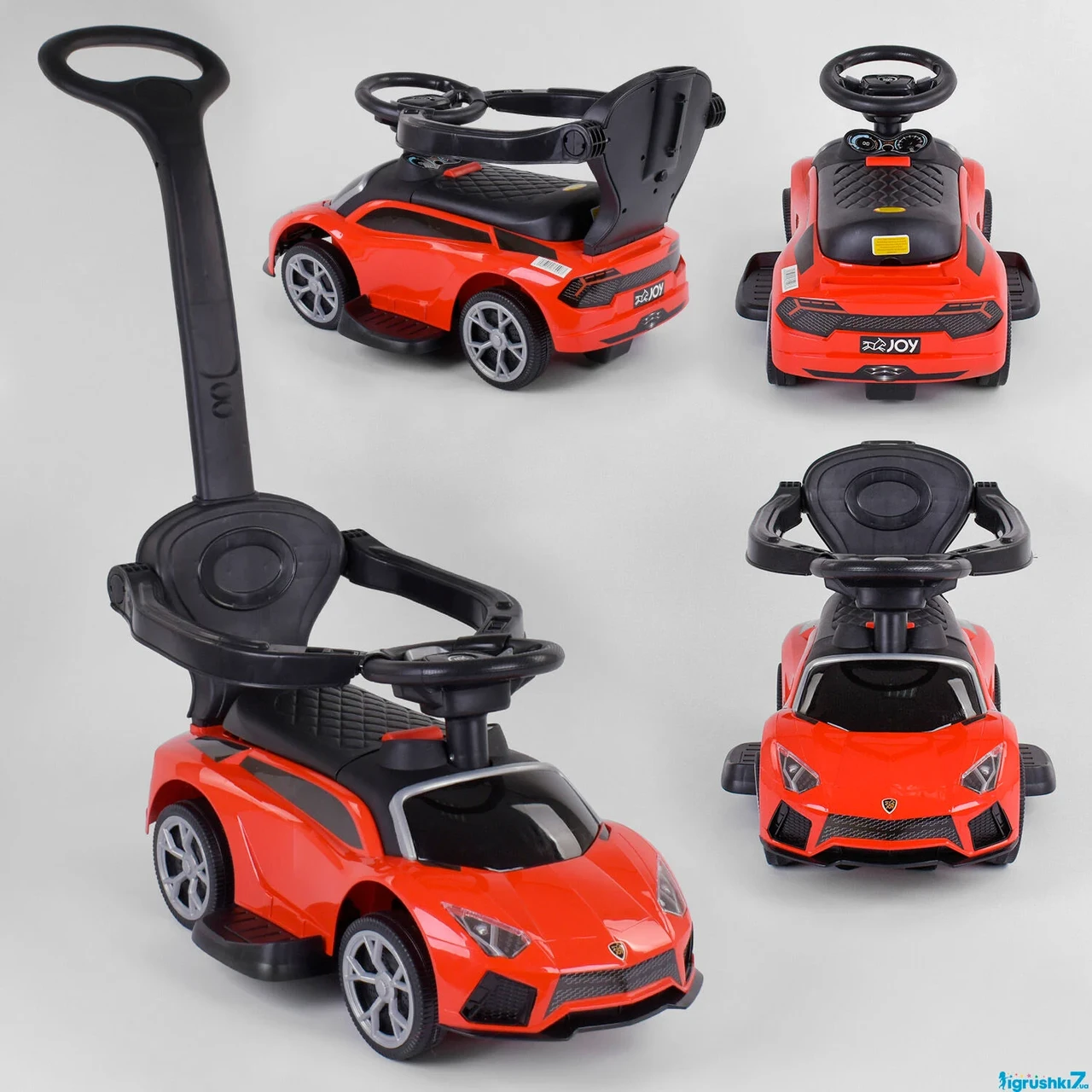 Машина-толокар LB 8202 R JOY (1) колір ЧЕРВОНИЙ, РОСІЙСЬКЕ ОЗВУЧУВАННЯ, МУЗИЧНЕ РУЛЬ, батьківська ручка, знімний захисний бампер,