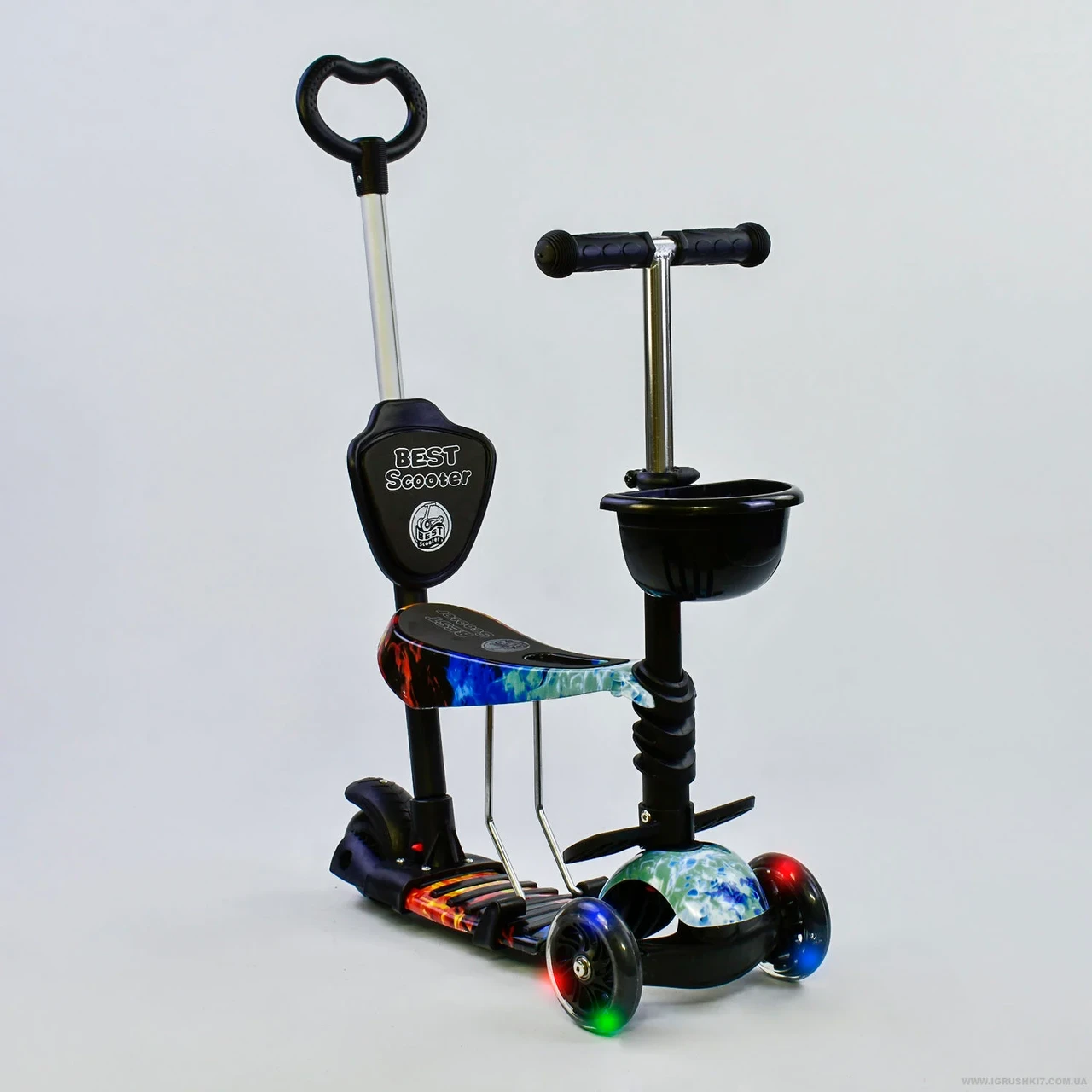 Самокат 5в1 21500 (1) Best Scooter, АБСТРАКЦІЯ, PU колеса, ПІДСВІЧУВАННЯ КОЛІС, в коробці