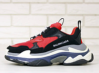 Кроссовки женские Balenciaga Triple S черные с красным, Баленсиага Трипл С замша, текстиль. код KD-11718.