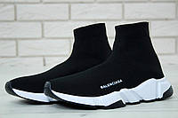 Кроссовки мужские Balenciaga Speed Trainer черно-белые, Баленсиага Тренер текстильные, прошиты. код KD-11463