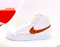 Кроссовки женские Nike Blazer белые с оранжевым, Найк Блейзер кожаные, прошиты. Код KD-13073