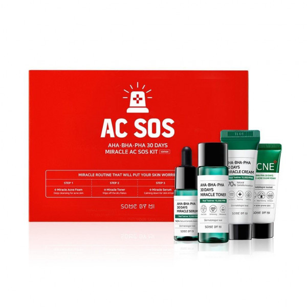 SOME BY MI AHA-BHA-PHA 30 Days Miracle AC SOS Kit Набір мініатюр кислотних засобів для проблемної шкіри, 30 днів