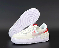 Кроссовки женские Nike Air Force 1 Shadow молочные, Найк Форс натуральная кожа, пятка усилена. Код KD-12265