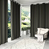 Шторы на веранду акриловые непромокаемые полосатые Wood Luxury непромокаемая 175х220 см Черный/Серо-зеленый.