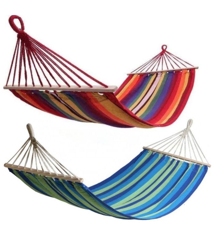 Гамак тканинний з дерев'яними планками 80 см лежак 200 * 100
