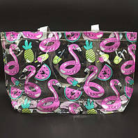 Прозрачная женская сумка шопер модная 47*29 см стильный летний принт Фламинго Luna