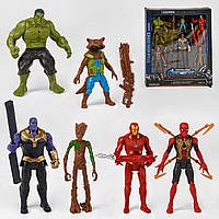 Игровой набор фигурки супергерои Марвел Железный человек, Халк, Енот Ракета, Танос, Человек паук, Грут