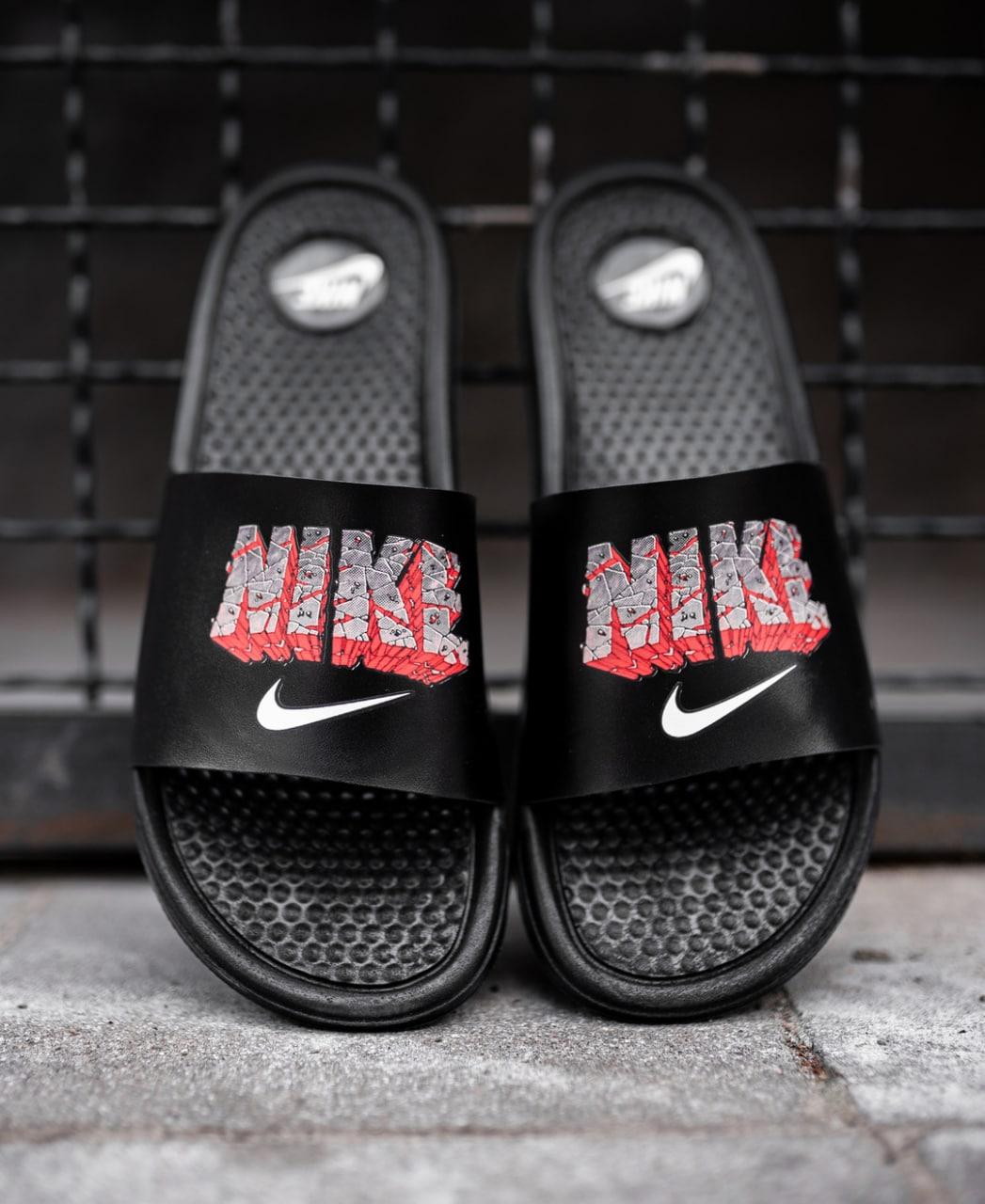 Шльопанці чоловічі Nike чорні найк літо гумові спортивні повсякденні капці шльопанці сланці