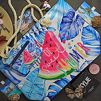 Пляжная яркая женская сумка модная тканевая с косметичкой 58*39 см летний принт Арбузы Luna