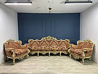 Комплект диван чотирьохмісний і 2 крісла.CANTU ITALI Ручна розмальвка, різьба, гобелен.