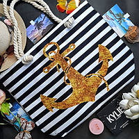 Пляжная яркая женская сумка модная тканевая в полоску с канатными ручками 53*40 см летний принт Luna