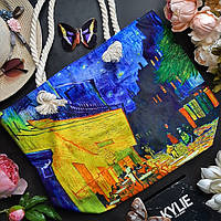Пляжная яркая женская сумка модная тканевая с канатными ручками 49*37 см стильный летний принт Ночь Luna