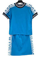 Голубой костюм для девочки подростка 140-164см Летний костюм футболка + юбка для девочки подросткаТурция 146см