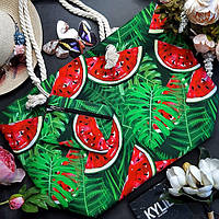 Пляжная яркая женская сумка модная тканевая с косметичкой 58*39 см стильный летний принт Арбузы Luna