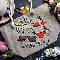 Пляжная яркая женская сумка модная тканевая с канатными ручками 57*38 см стильный летний принт Пляж Luna