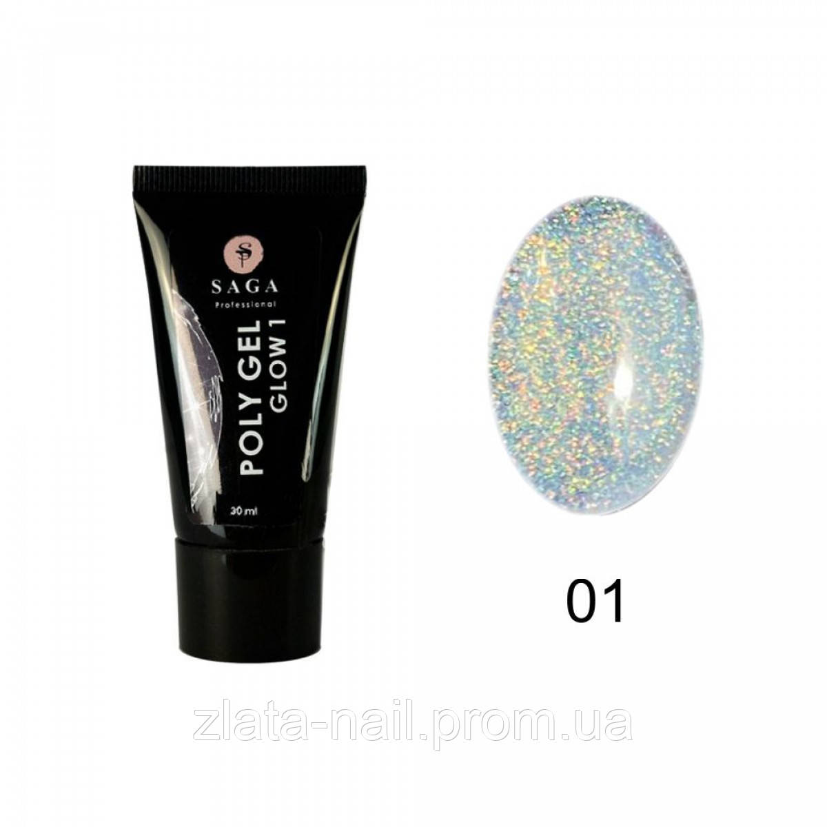 Полігель із шимером Saga Professional Poly Gel Glow No1, 30 мл