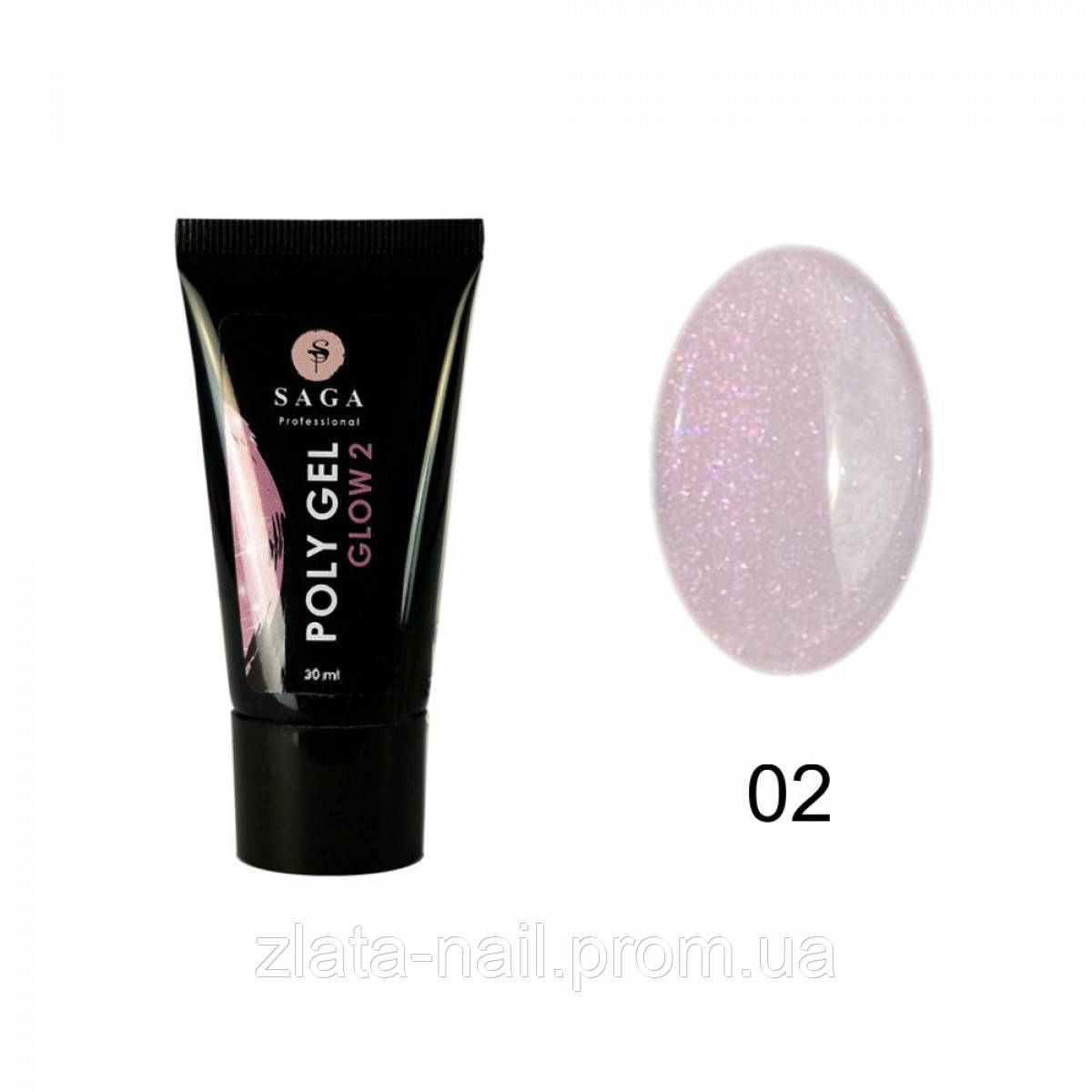 Полігель із шимером Saga Professional Poly Gel Glow No2, 30 мл