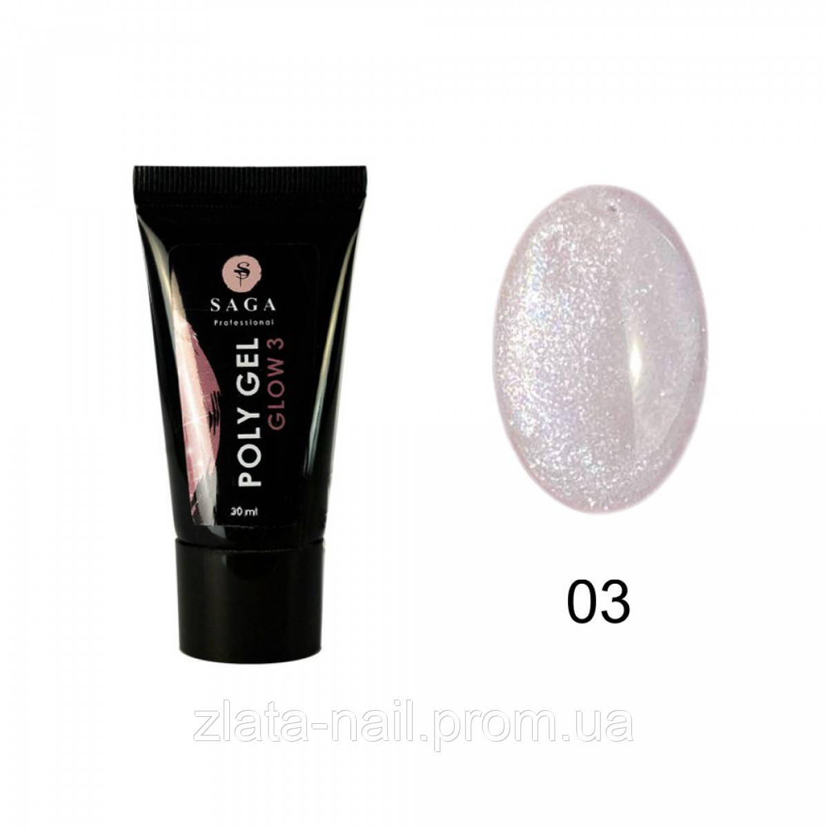 Полігель із шимером Saga Professional Poly Gel Glow No3, 30 мл