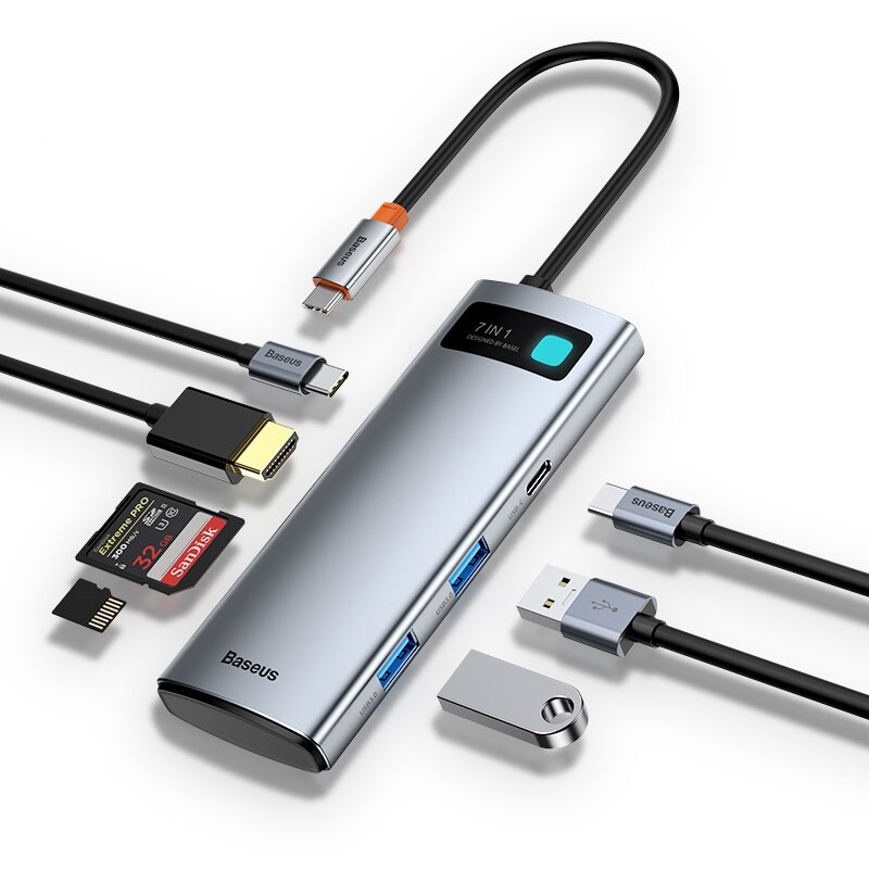 USB-C Хаб 7в1 BASEUS Metal Gleam Series Multifunctional Type-C Hub (сірий), фото 1