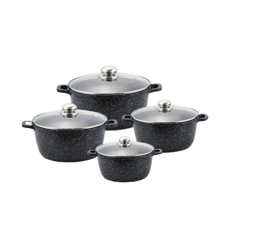 Набір каструль Benson BN-378 з мармуровим антипригарним покриттям (1.5/2.2/3.2/4.2) | Набір посуду 8 предметів, фото 1