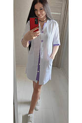 Медичний халат білий з фіолетовими вставками