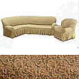 Чохол на кутовий диван і крісло накидка, єврочохол на кутовий диван безрозмірні жакард  Зелений, фото 7