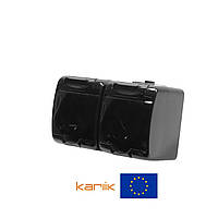 Розетка 2-я IP54 Karlik JUNIOR черная с заземлением крышкой прозрачной наружная 16А 250В 12GHE-2sd