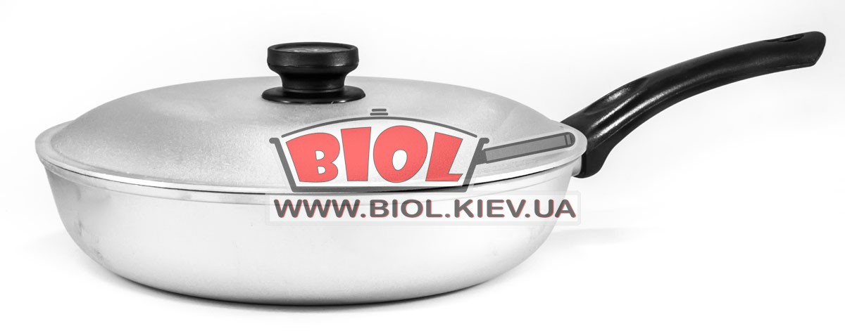 Сковорода алюмінієва 28 см рифлене дно, пластикова ручка, кришка БІОЛ A281, фото 1