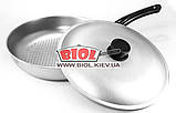 Сковорода алюмінієва 28 см рифлене дно, пластикова ручка, кришка БІОЛ A281, фото 2