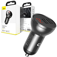 Мощная автозарядка для телефона Baseus Display Dual USB Car Charger 24W 4.8A*5V