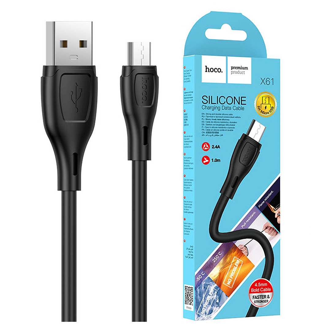 Кабель для зарядки і синхронізації Hoco X61 Ultimate USB - Micro USB | 2.4A | 1 м | чорний