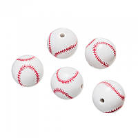 Бусины Акрил Бейсбольный Мяч, Цвет: Белый, Диаметр: 20мм, Отверстие 2.5мм