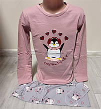 Підліткова піжама для дівчинки Туреччина 6-8 років Пінгвін рожева трійка маска для сну, реглан та штани