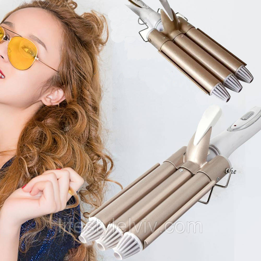 Потрійна плойка GM 1988 / Плойка хвиля / Шипці для завивки волосся три хвилі, фото 1