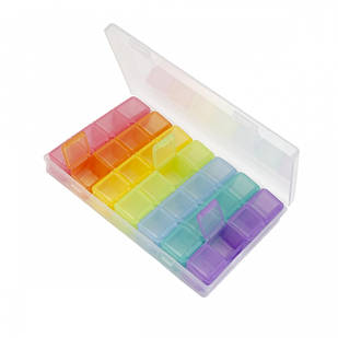 Контейнер для Бісера та Бусин, Пластик, Різнобарвний, Прямокутний, на 28 відсіків, 175x108x26мм, 1 шт