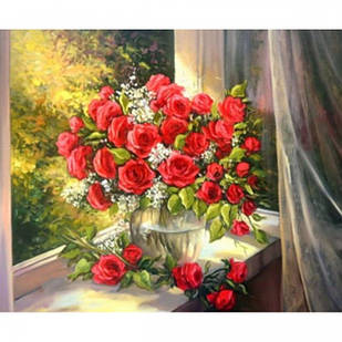 Картина за номерами Букет троянд, Холст на Дерев'яному підрамнику, Акрилові Краскі, Кісті, 30х40см,