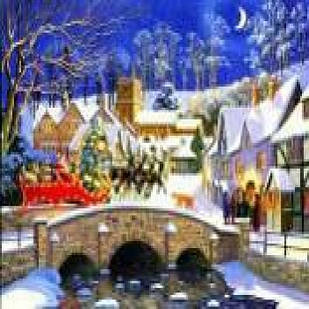 Алмазна мозаїка по номерах Зимова ніч у маленькому містечку в рулоні, стрази. 30*40 см (УТ100025943)