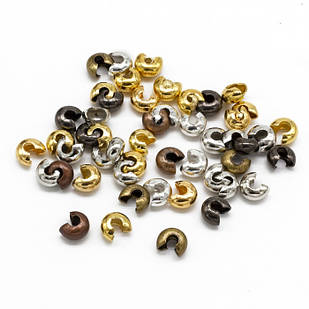 Бусини Кришки Кримпів із Заліза, Оболочки для затискних Бусин Стопперів, Колір: Мікс, Розмір: 5 мм, 50 шт