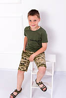 Комплект\костюм для хлопчика підлітковий футболка+шорти 134-164см Хакі Мілітарі Камуфляж військовий