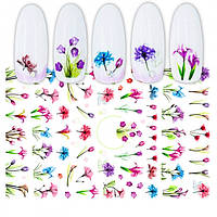 Наклейки для Дизайна Ногтей Самоклеющиеся, Цветы, Размер: 105х70мм, Цвет: Разноцветный