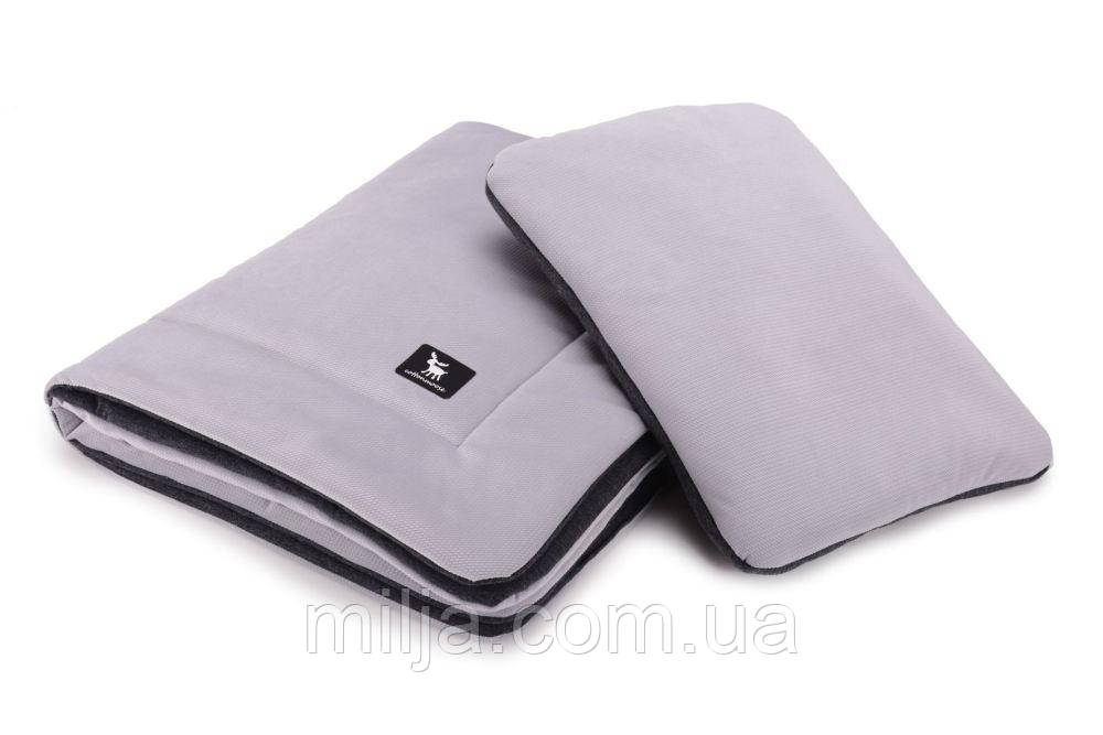 Плед із подушкою Cottonmoose Cotton Velvet 408/117/115 сірий (бархіт) з графітовим