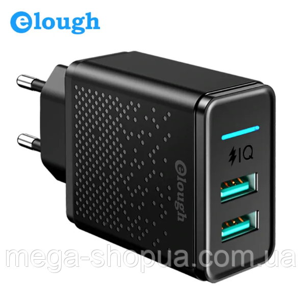 Мережевий зарядний пристрій 2 port USB/LED зарядний блок блочок зарядка для телефону смартфона Elоugh BF933E