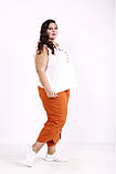 🍒 Вкорочені льняні жіночі штани з оригінальним розрізом по низу, супербатали, від 42 по 74 рр., фото 7