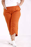 🍒 Вкорочені льняні жіночі штани з оригінальним розрізом по низу, супербатали, від 42 по 74 рр., фото 2