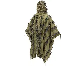 Пончо маскувальне снайпера/розвідника гілі Helikon Leaf Ghilie Poncho US Woodland