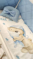Стильный набор детского постельного белья "Стеганка" в детскую кроватку. Голубой