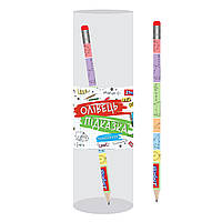 Олівець 1Вересня ч/гр круг. з ласт. в пл. тубе " Планіметрія", 36шт/уп