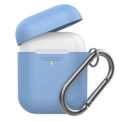 Силіконовий чохол для AirPods Promate GripCase з карабіном Blue (gripcase.blue)