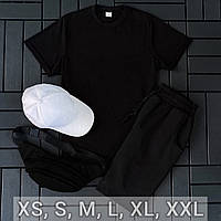 Мужской комплект футболка шорты черный однотонный, Мужские летние костюмы черного хлопковый легкий (хлопок) S